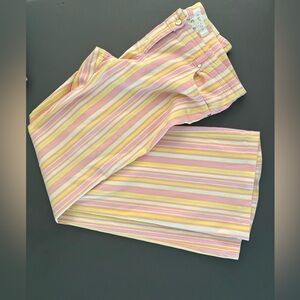 Escada VINTAGE 90s Women's Striped Stretch Jeans Pink,Yellow,White,Orange Sz:38